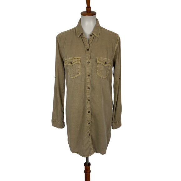 SP Black Label Shirt Dress Brown Medium Button Down Long Sleeve Chic - Picture 1 of 5